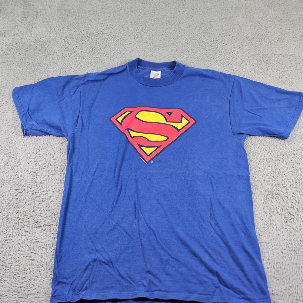Vintage Superman Shirt Mens Large Blue DC Comics Superhero Jerzees Made USA 90s